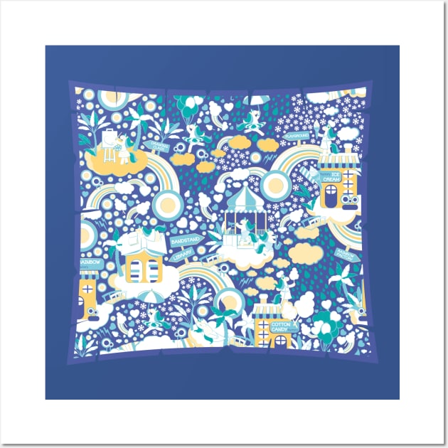 The secret map of Unicorns Village II // indigo blue background Wall Art by SelmaCardoso